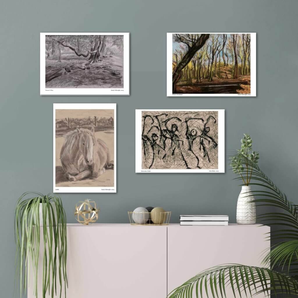 Four prints on a wall