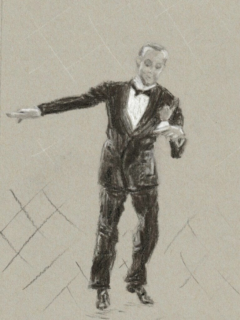 Charcoal drawing of Fred Astaire dancing