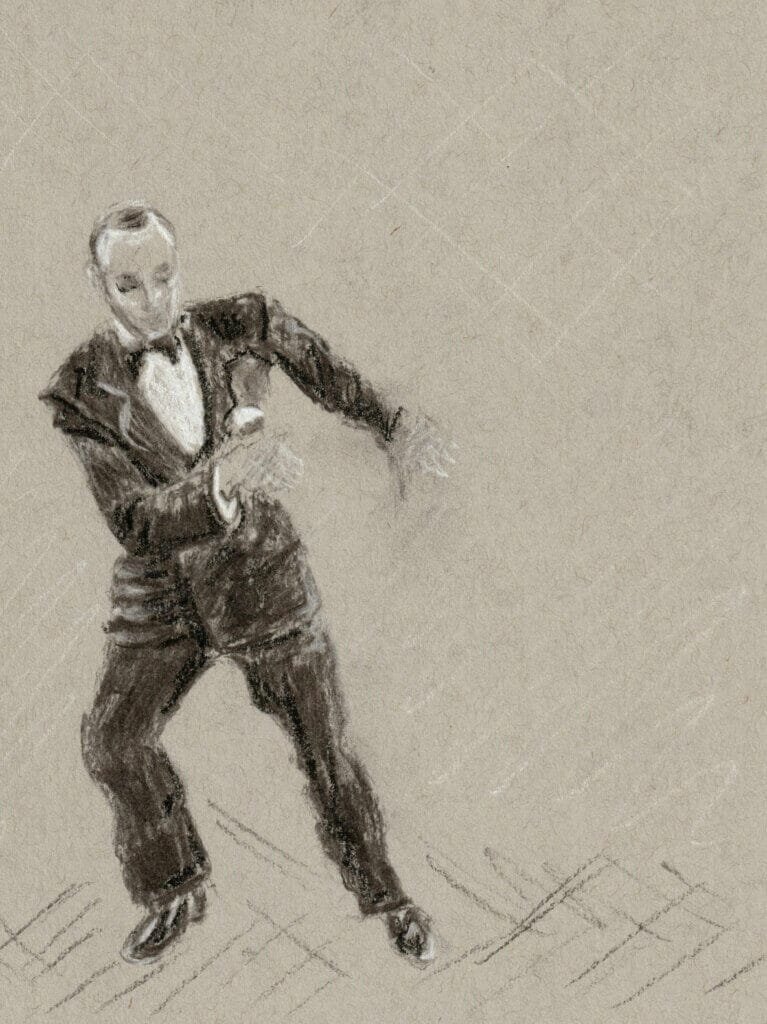 Charcoal drawing of Fred Astaire dancing
