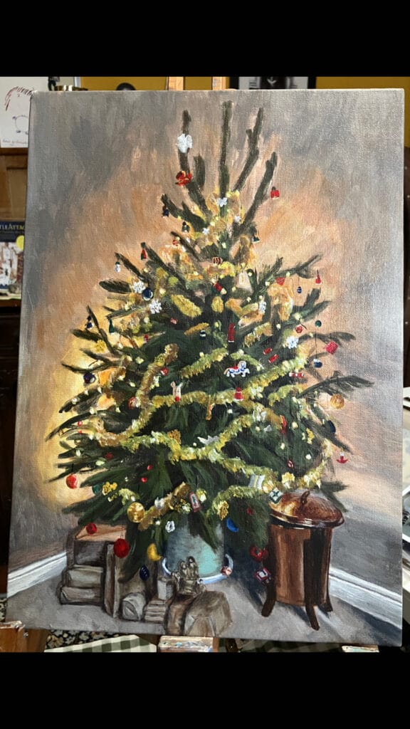 A painting of a christmas tree